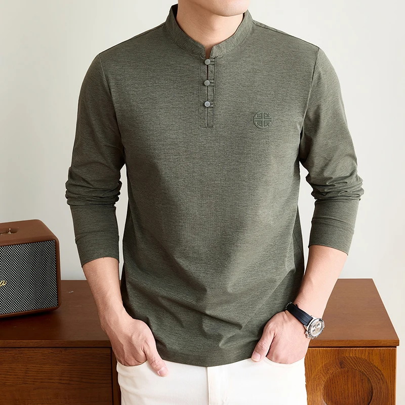Embellish Knit - Heren T-shirt met mandarijn kraag, lange