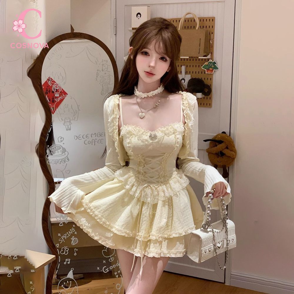 Elastic Lace Trim - Zoete Lolita Camisole Jurk Set Dames