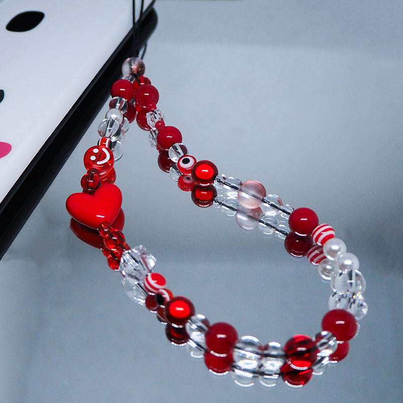 Pearl Trim Chain - Rode Heldere Mobiele Y 2K Telefoon