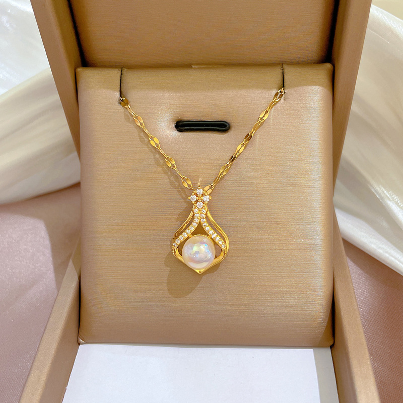 Pearl Trim Chain - Elegante dames K14 goudkleurige parelketting ketting