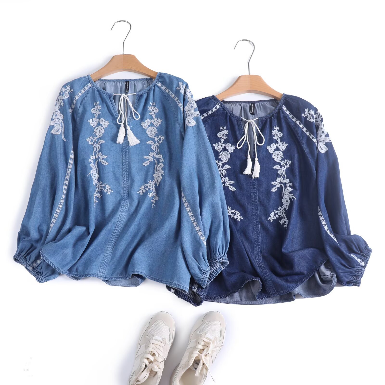 Vrouwen denim blouse top bloem - Tassel Fringe Trim recensie en prijs